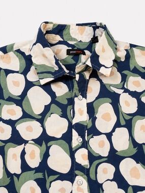 Postmarc Floral Print Cotton Button Shirt Navy White SIZE MEDIUM